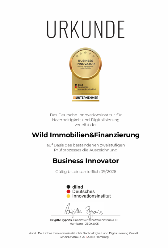 Urkunde Business Innovator Wild Immobilien&Fianzierung Urkunde Business Innovator Wild Immobilien&Fianzierung